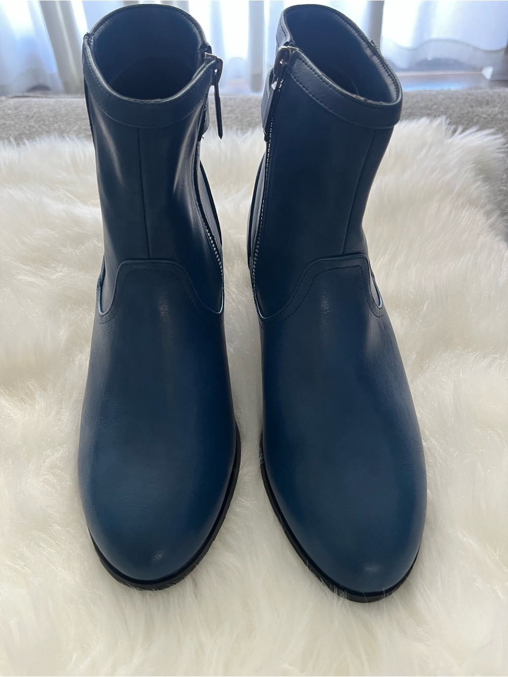 Women's Navy Ankle Booties - Sleek Zip Side Style